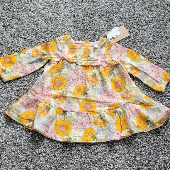 NWT - Angel Dear Sunflower Smocked Ruffle Dress, Leggings, and Headband - 6-12M - Picture 2 of 11